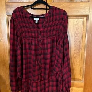 Women's Red Plaid Blouse